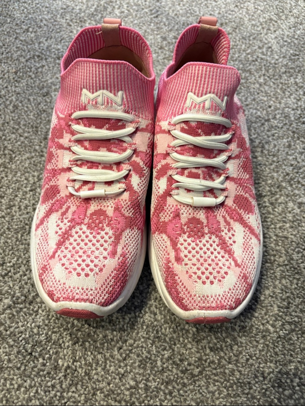 Mark Nason Pink and White Knit Slip-On Sneakers